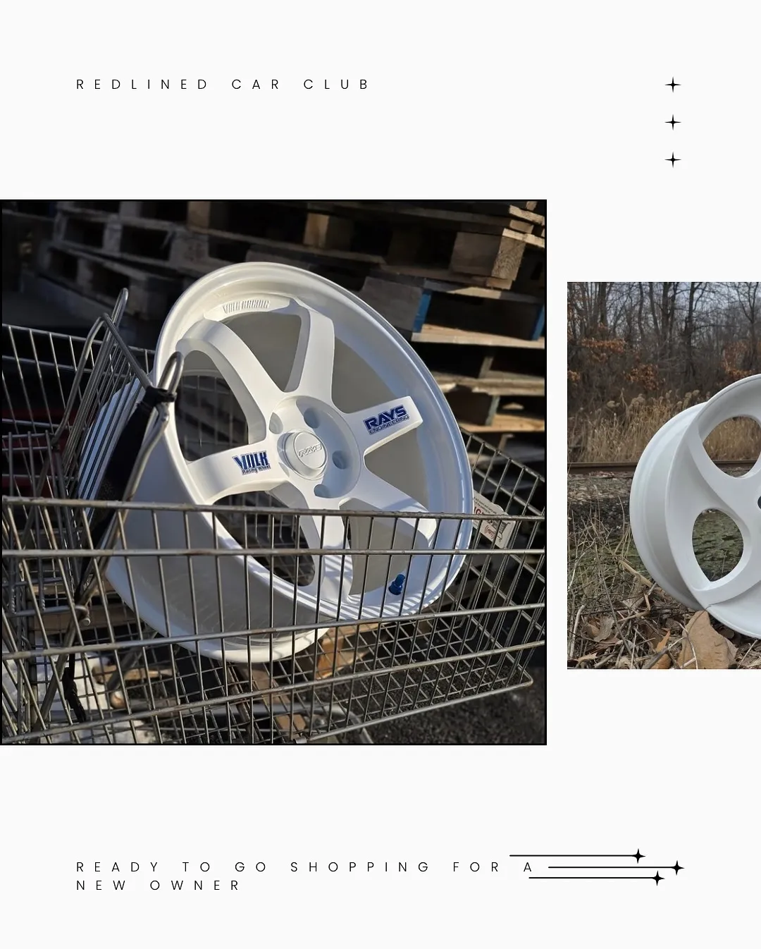 A white six-spoke wheel sitting in a shopping cart