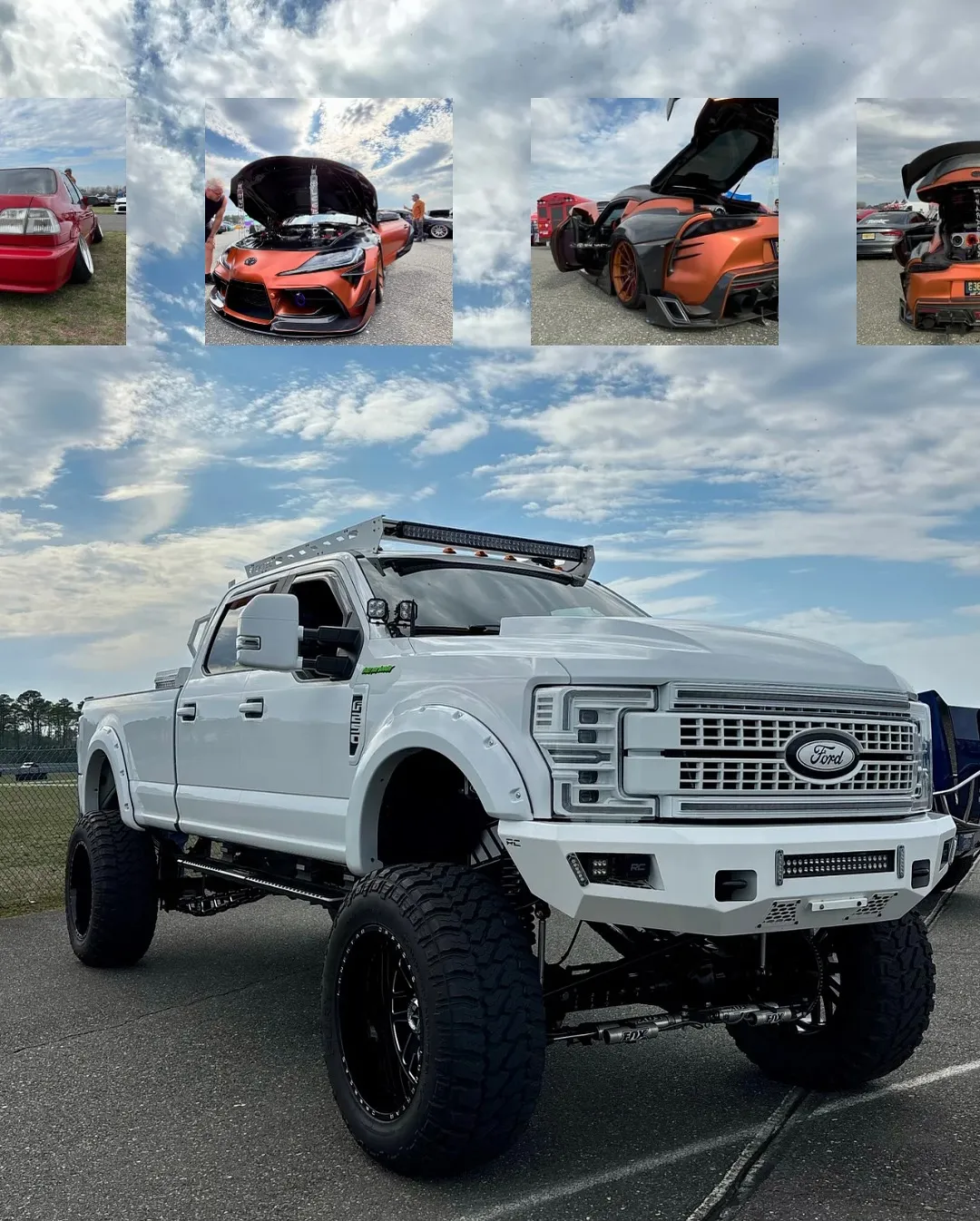 A lifted white Ford pickup