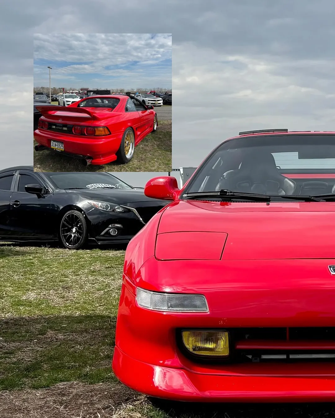 A red Toyota MR2 from the front