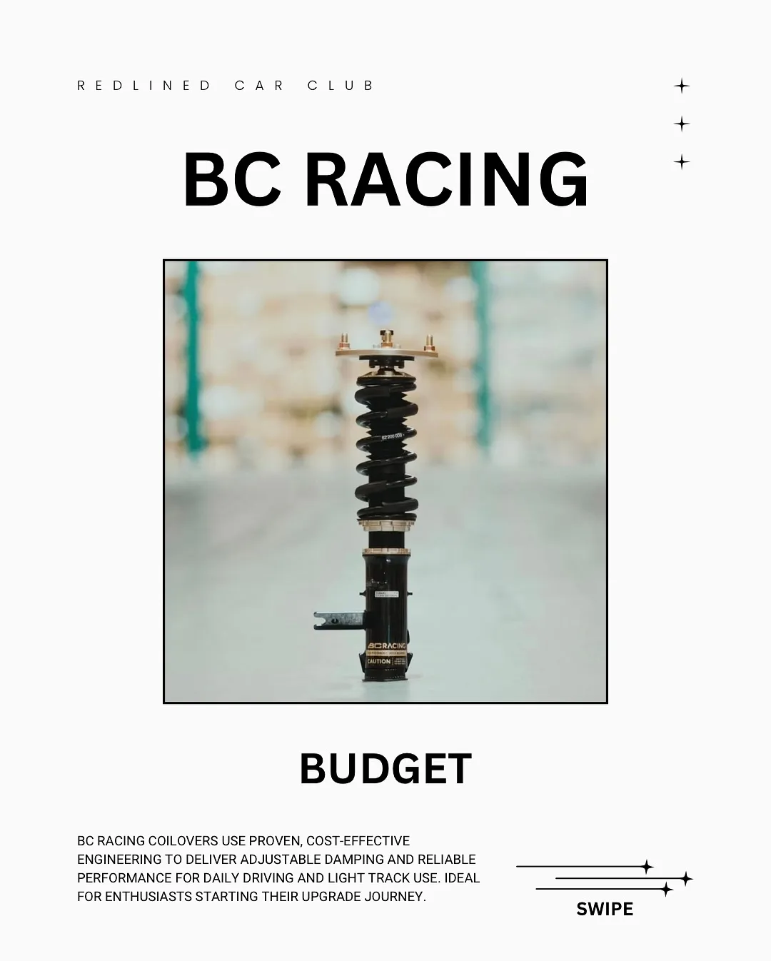 A single BC Racing coilover standing upright