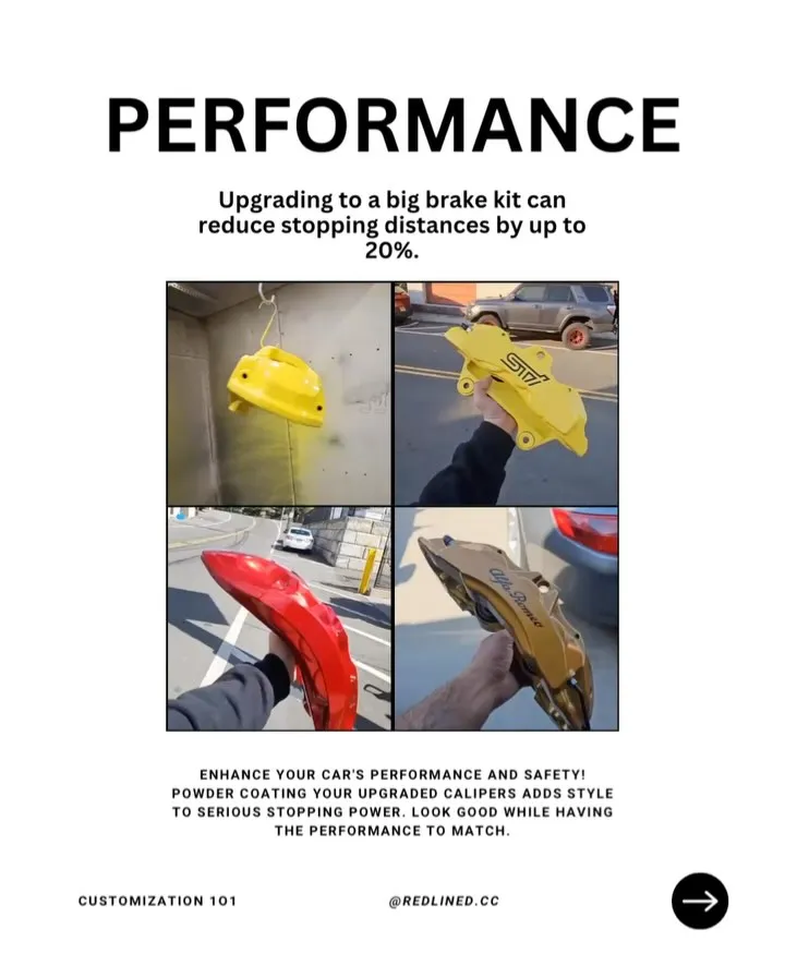 Yellow and red powder-coated calipers