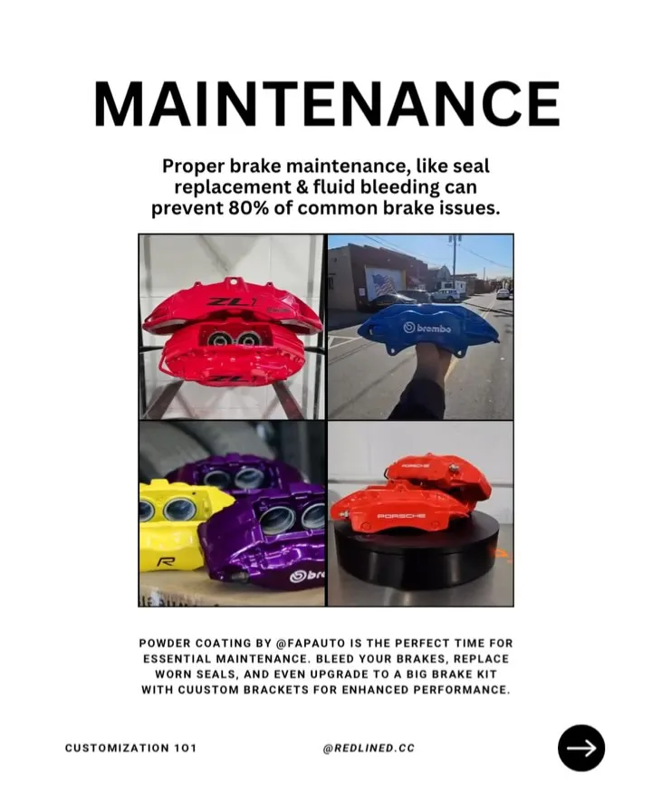 Red, blue, yellow and purple calipers after coating